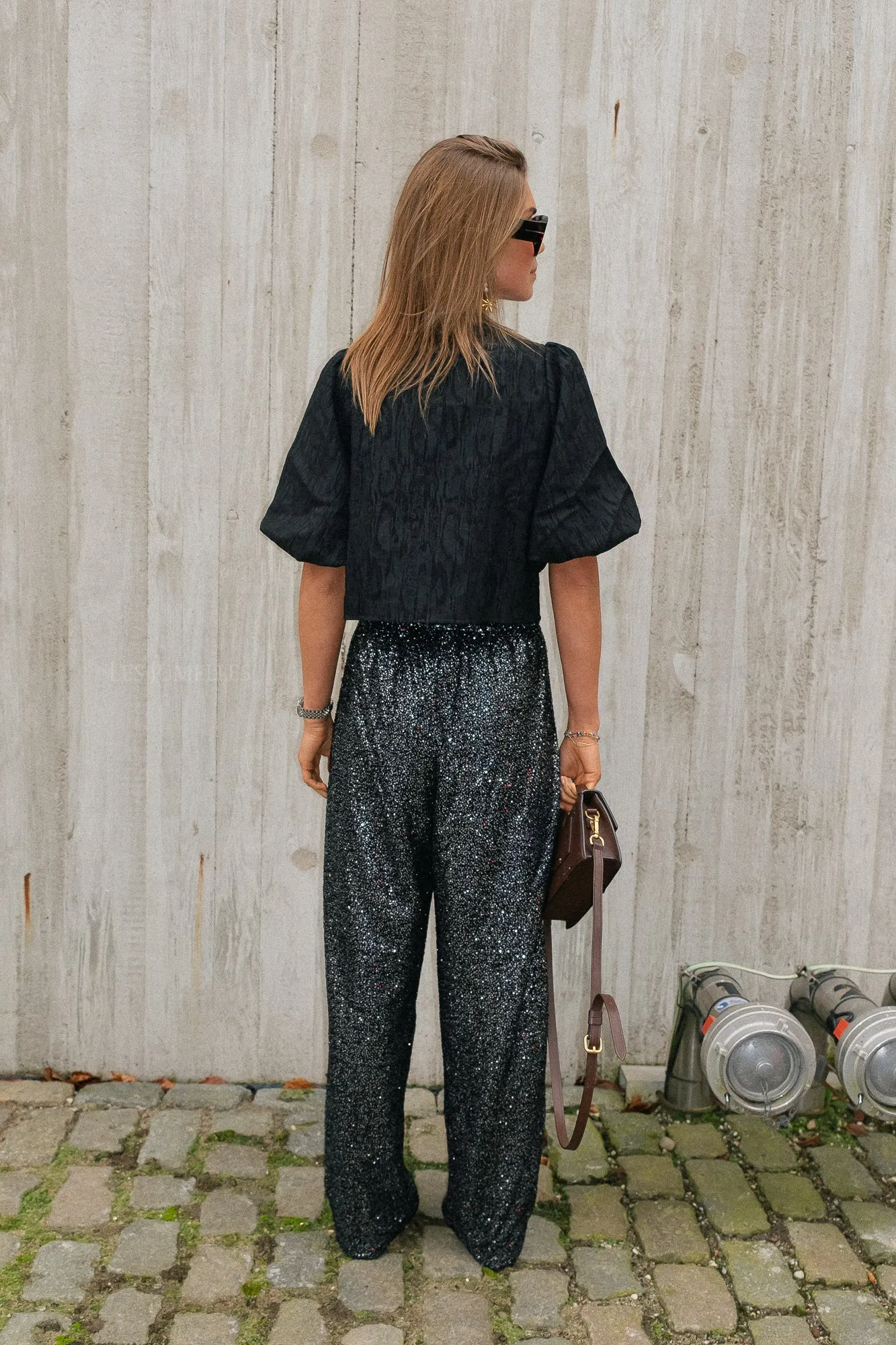 Sequins Lamé pants black metallic