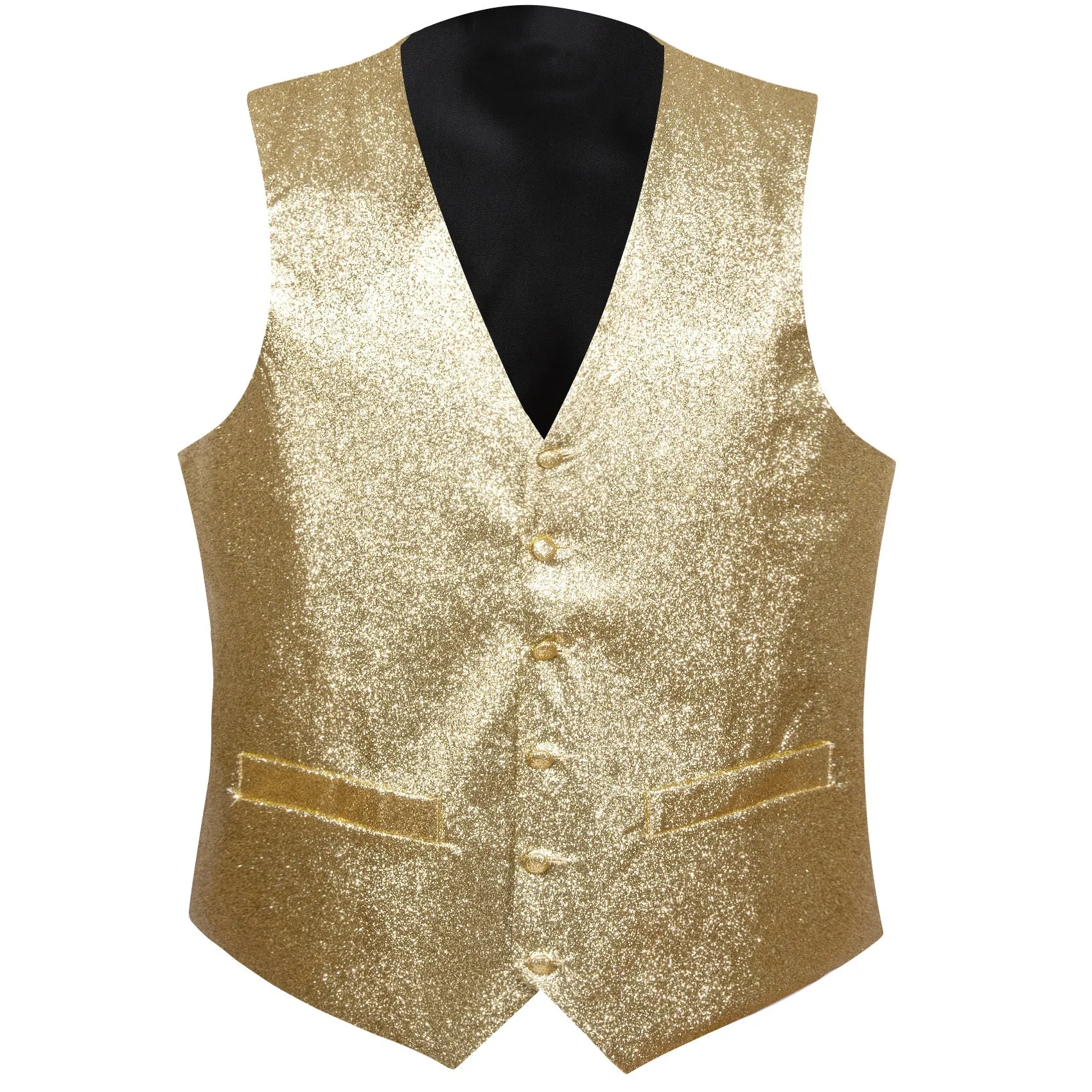 Shining Champagne Glitter Solid Jacquard Silk Men's Vest Bow Tie Set Waistcoat Suit Set