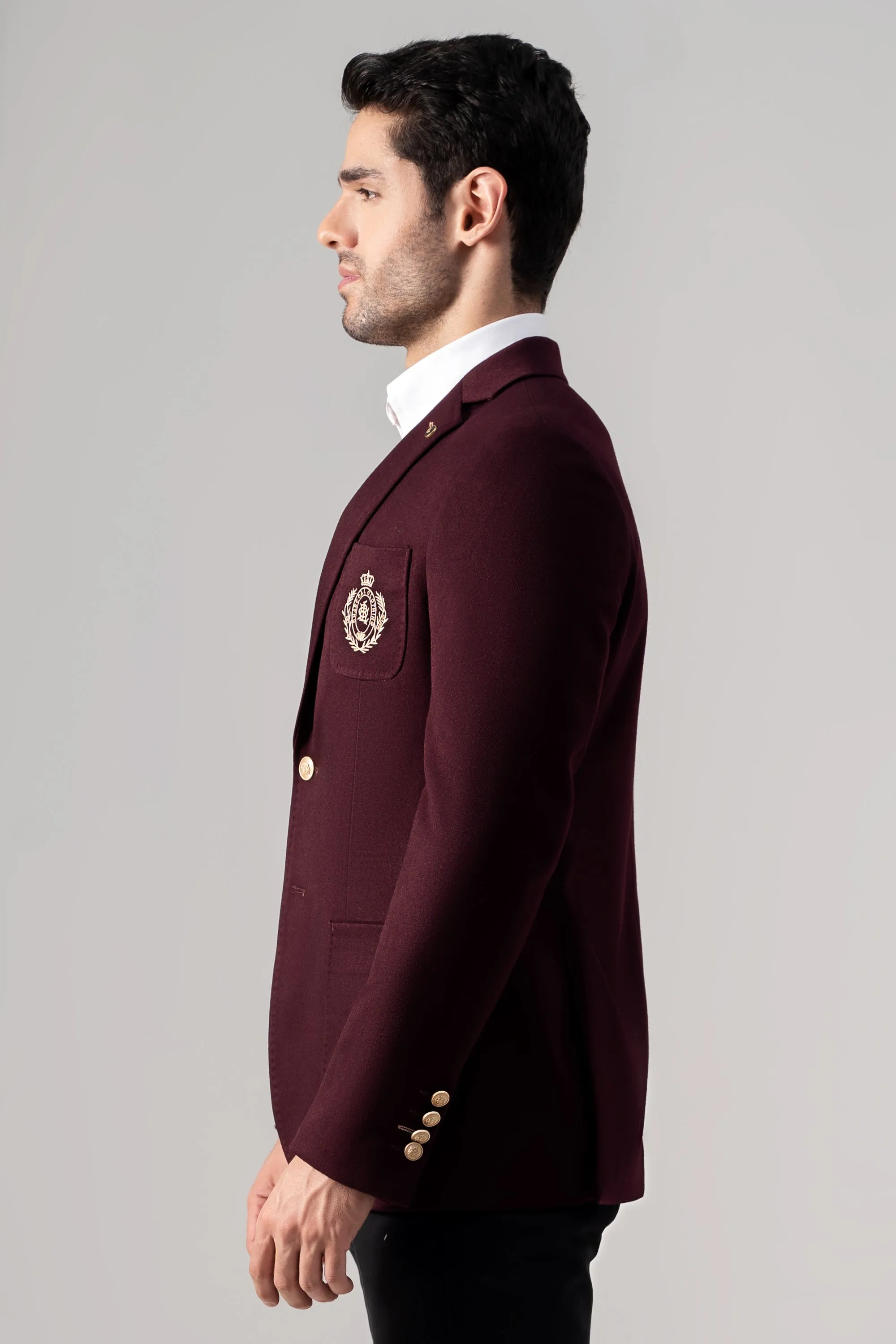 SIGNATURE EMBROIDERY COAT MAROON