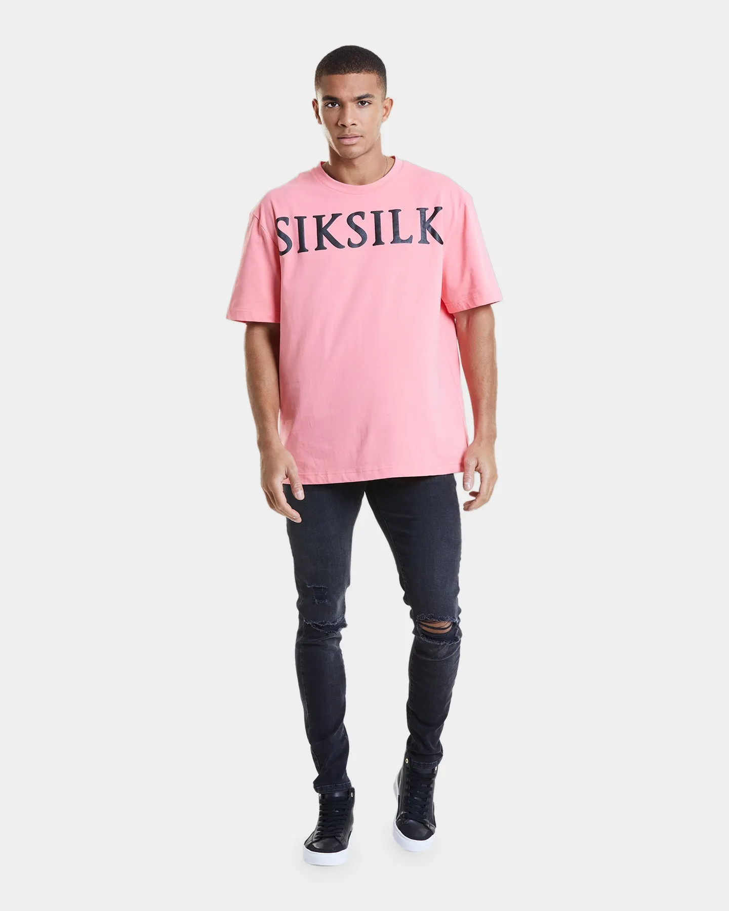 Sik Silk Slim Fit Distressed Denim Jeans Washed Black