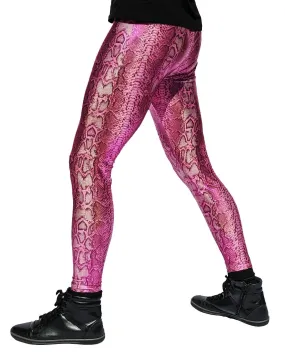 Snake Pink Shimmer: Snake Skin Meggings - Pink Iridescent Snake Mens Leggings