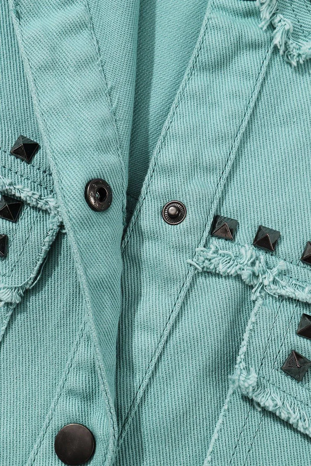 Soft Green Rivet Frayed Denim Jacket