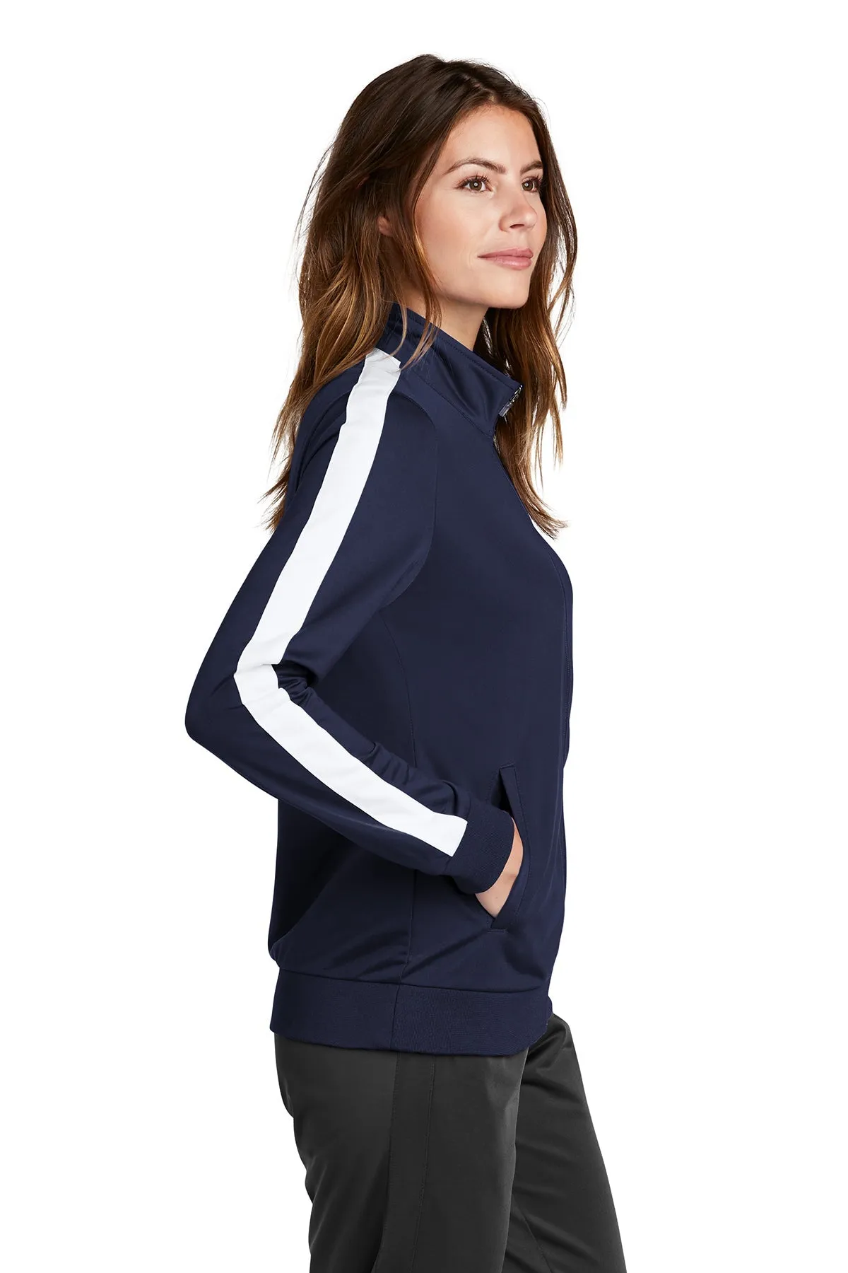 Sport-Tek Ladies Tricot Track Branded Jackets, True Navy/ White