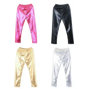 Spring Autumn Baby Girls Pants Solid Color Metallic Elastic Waist Kids Pant Leggings Girl Trouser Children Clotheing 2-10 Years