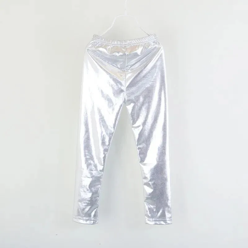 Spring Autumn Baby Girls Pants Solid Color Metallic Elastic Waist Kids Pant Leggings Girl Trouser Children Clotheing 2-10 Years