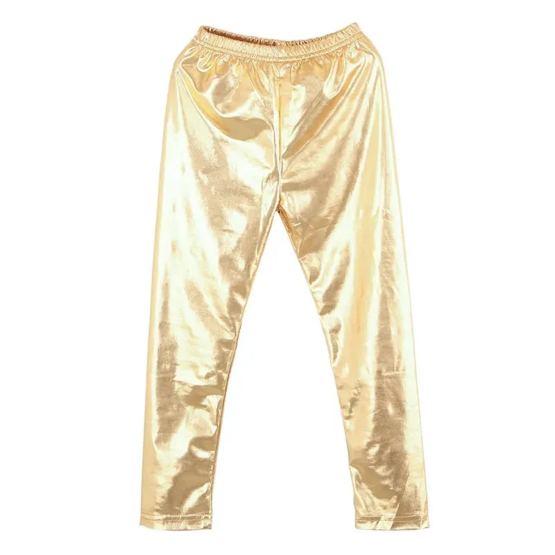 Spring Autumn Baby Girls Pants Solid Color Metallic Elastic Waist Kids Pant Leggings Girl Trouser Children Clotheing 2-10 Years