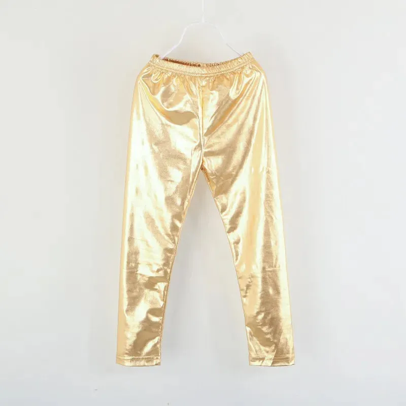 Spring Autumn Baby Girls Pants Solid Color Metallic Elastic Waist Kids Pant Leggings Girl Trouser Children Clotheing 2-10 Years