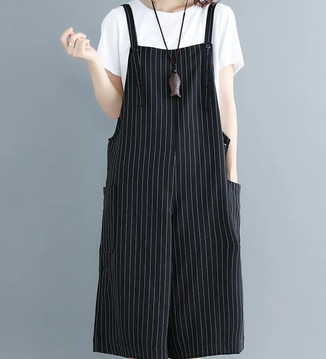 Striped Casual Spring Black Wool Overall Women Jumpsuits PZ97251