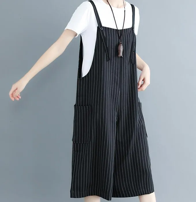 Striped Casual Spring Black Wool Overall Women Jumpsuits PZ97251