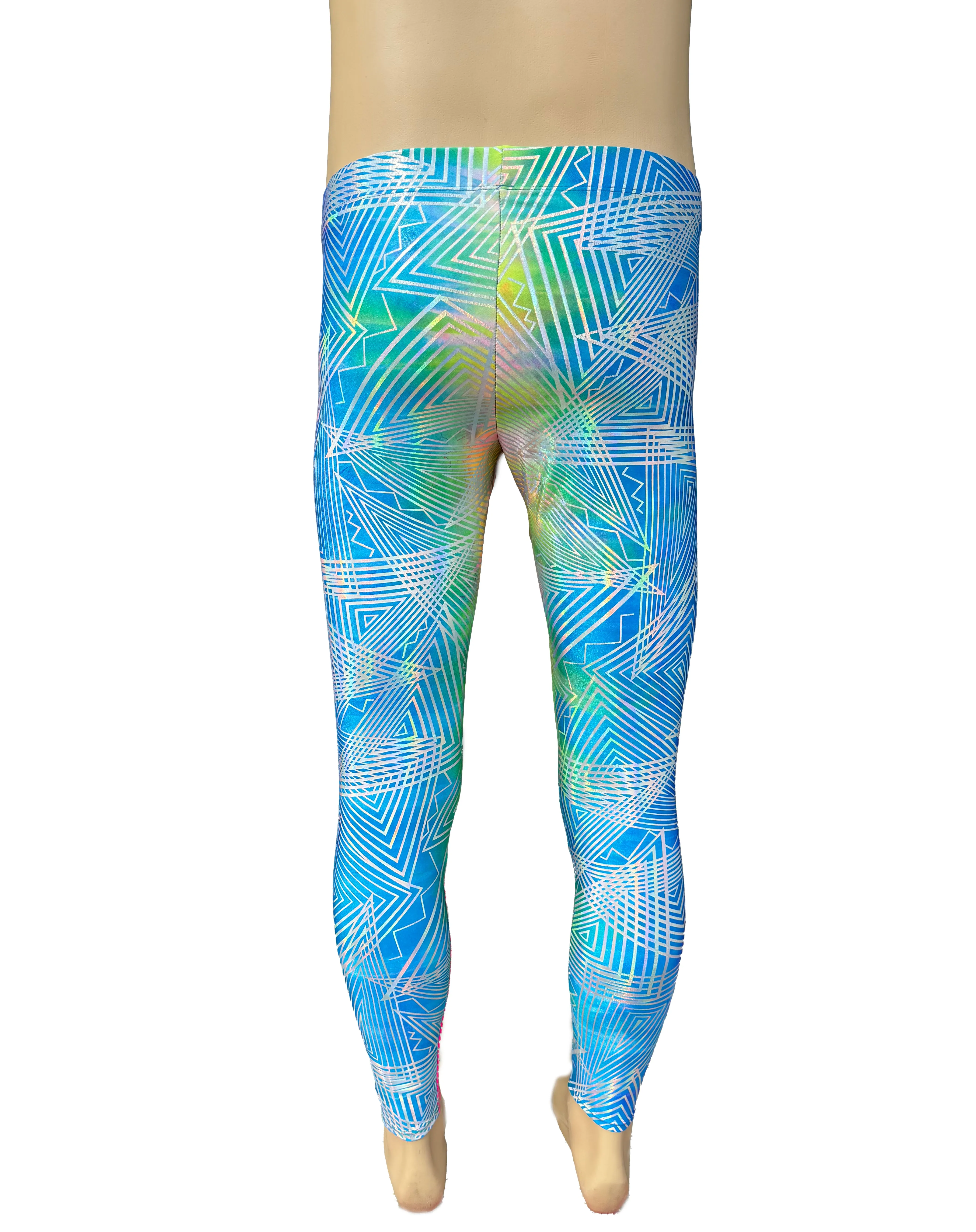 Striped Rainbow Daze : Holographic Tie-Dye Rainbow Meggings - UV Blacklight Reactive Men's Leggings