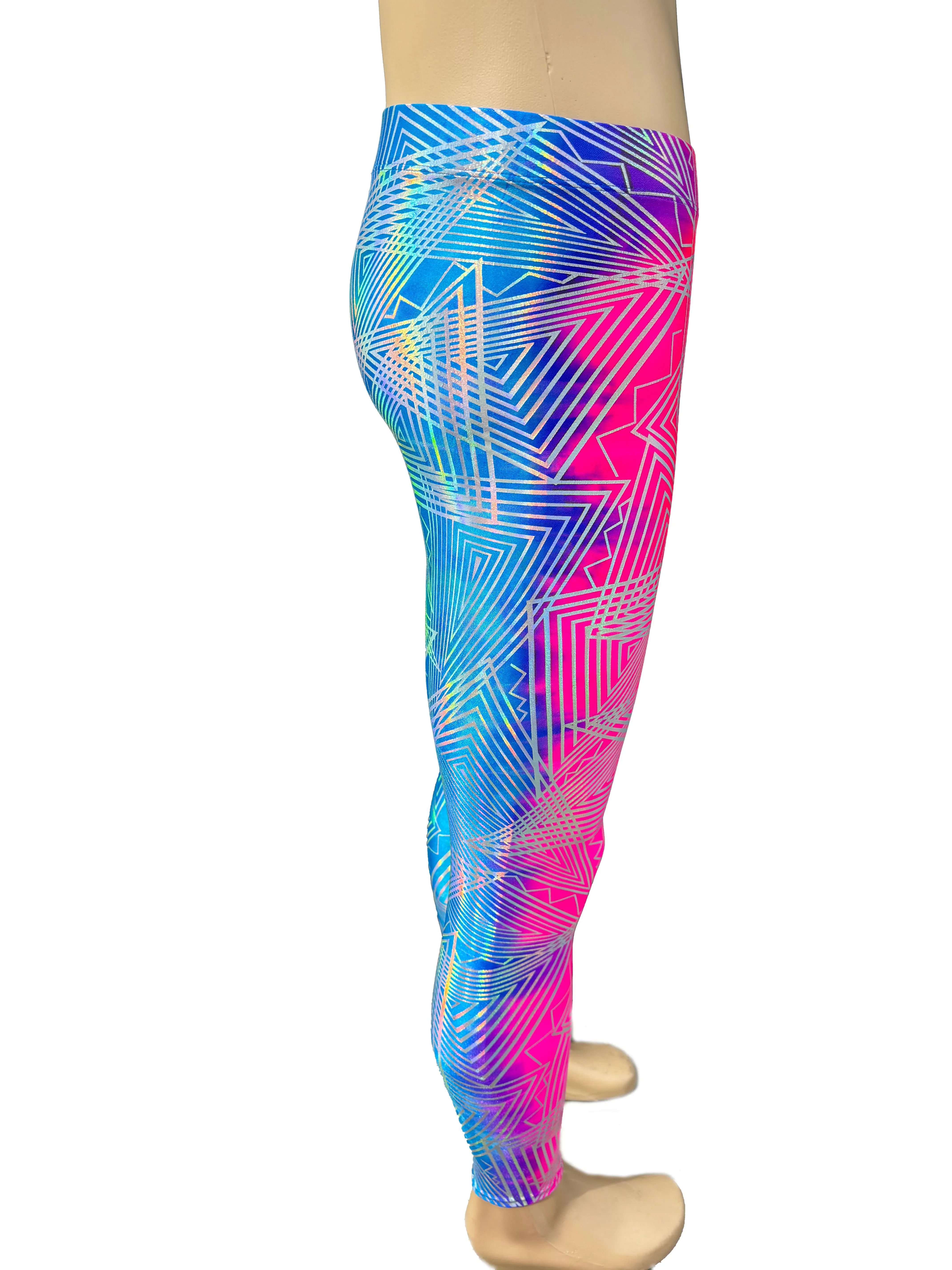 Striped Rainbow Daze : Holographic Tie-Dye Rainbow Meggings - UV Blacklight Reactive Men's Leggings