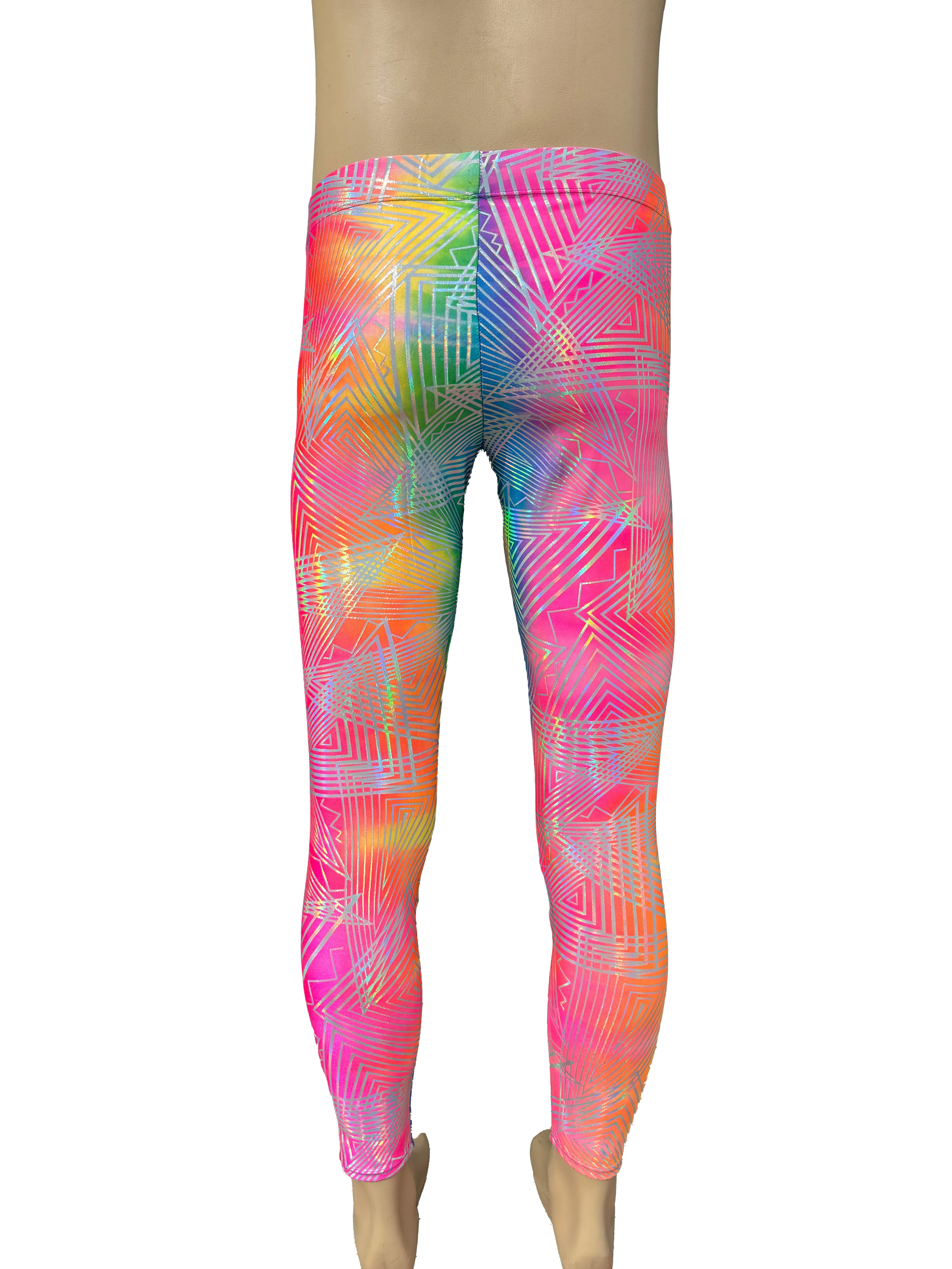 Striped Rainbow Daze : Holographic Tie-Dye Rainbow Meggings - UV Blacklight Reactive Men's Leggings