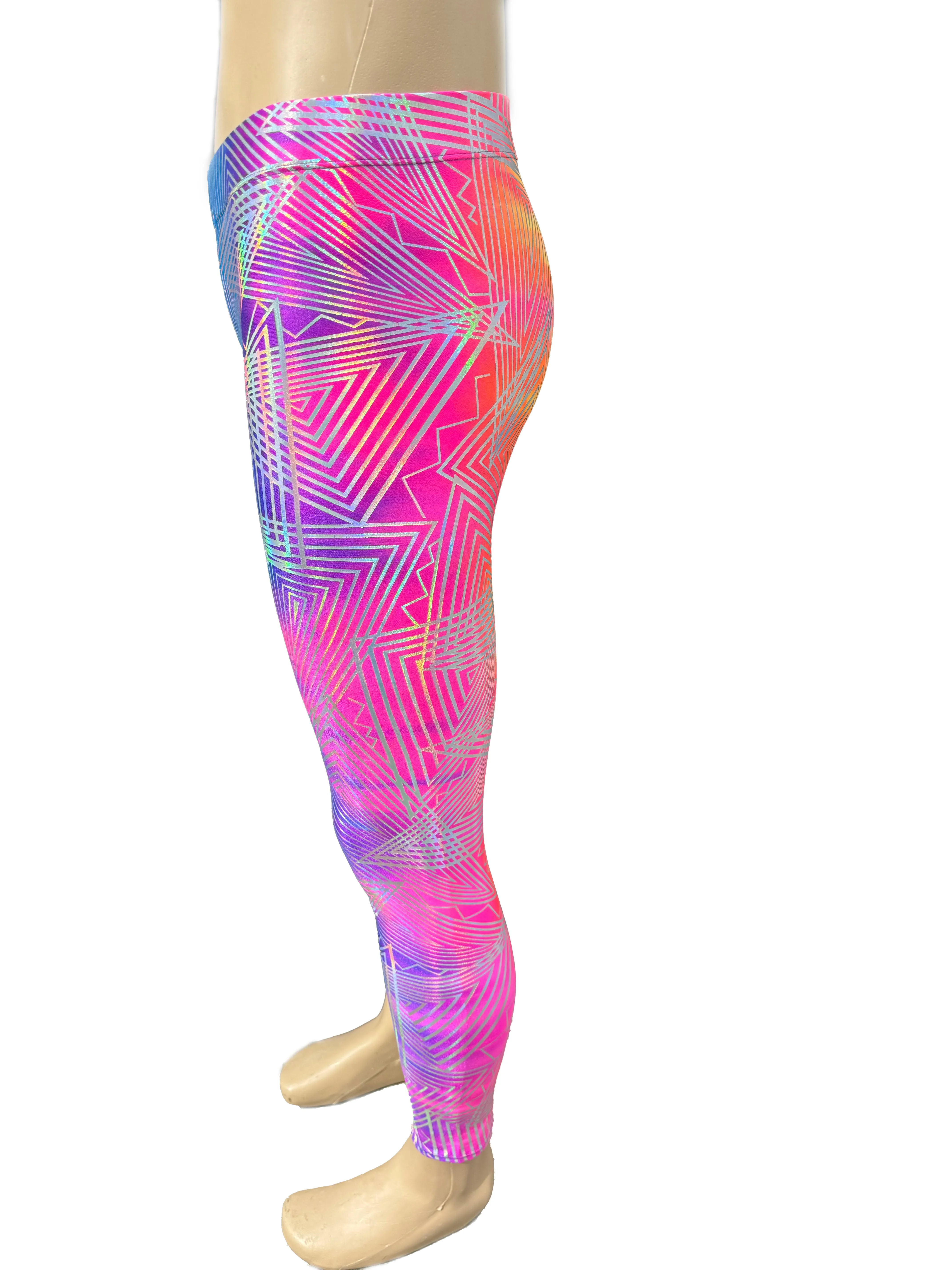 Striped Rainbow Daze : Holographic Tie-Dye Rainbow Meggings - UV Blacklight Reactive Men's Leggings