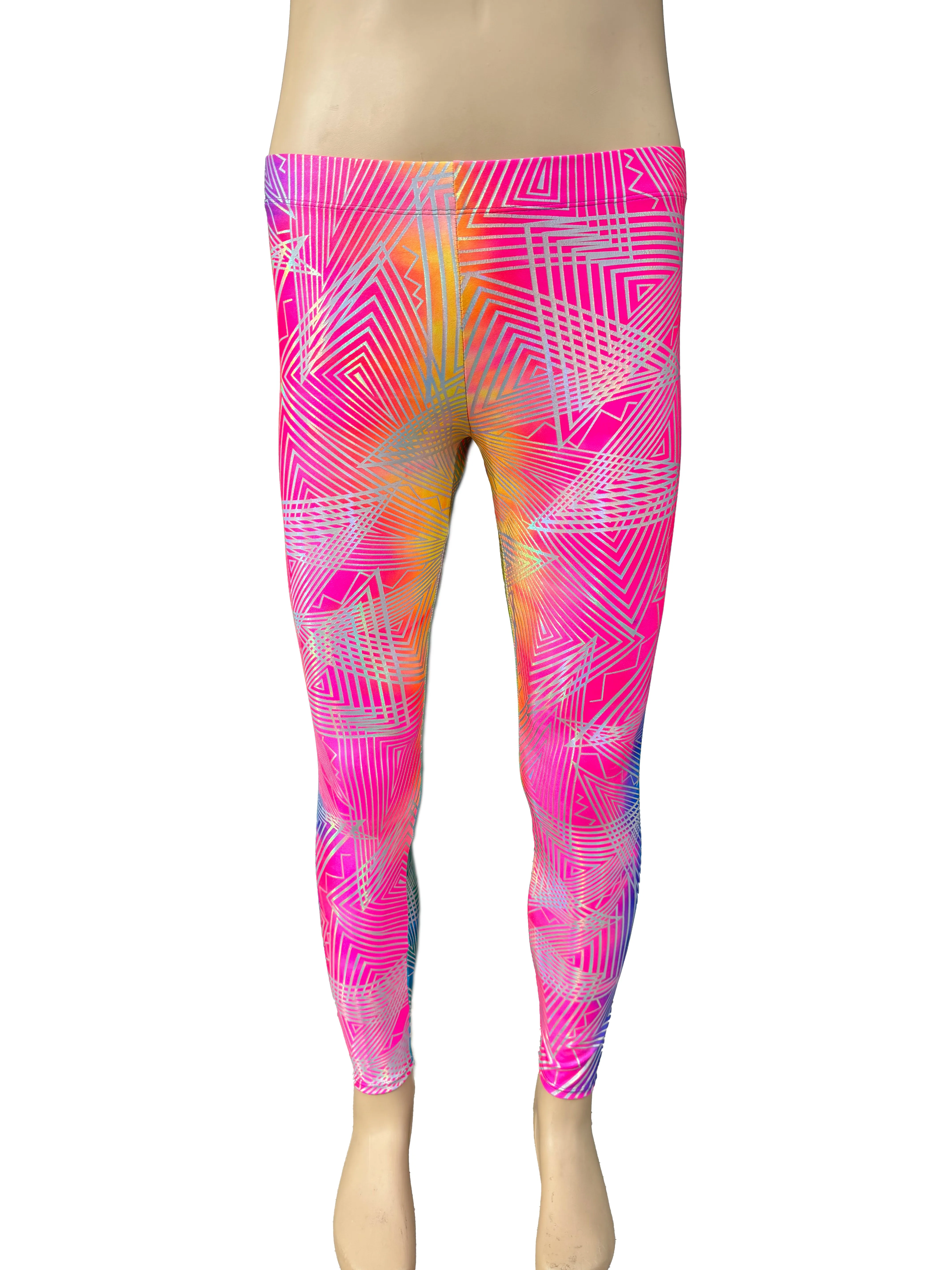 Striped Rainbow Daze : Holographic Tie-Dye Rainbow Meggings - UV Blacklight Reactive Men's Leggings