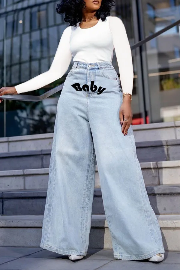 Stylish Washed High Waist Wide Leg Jeans