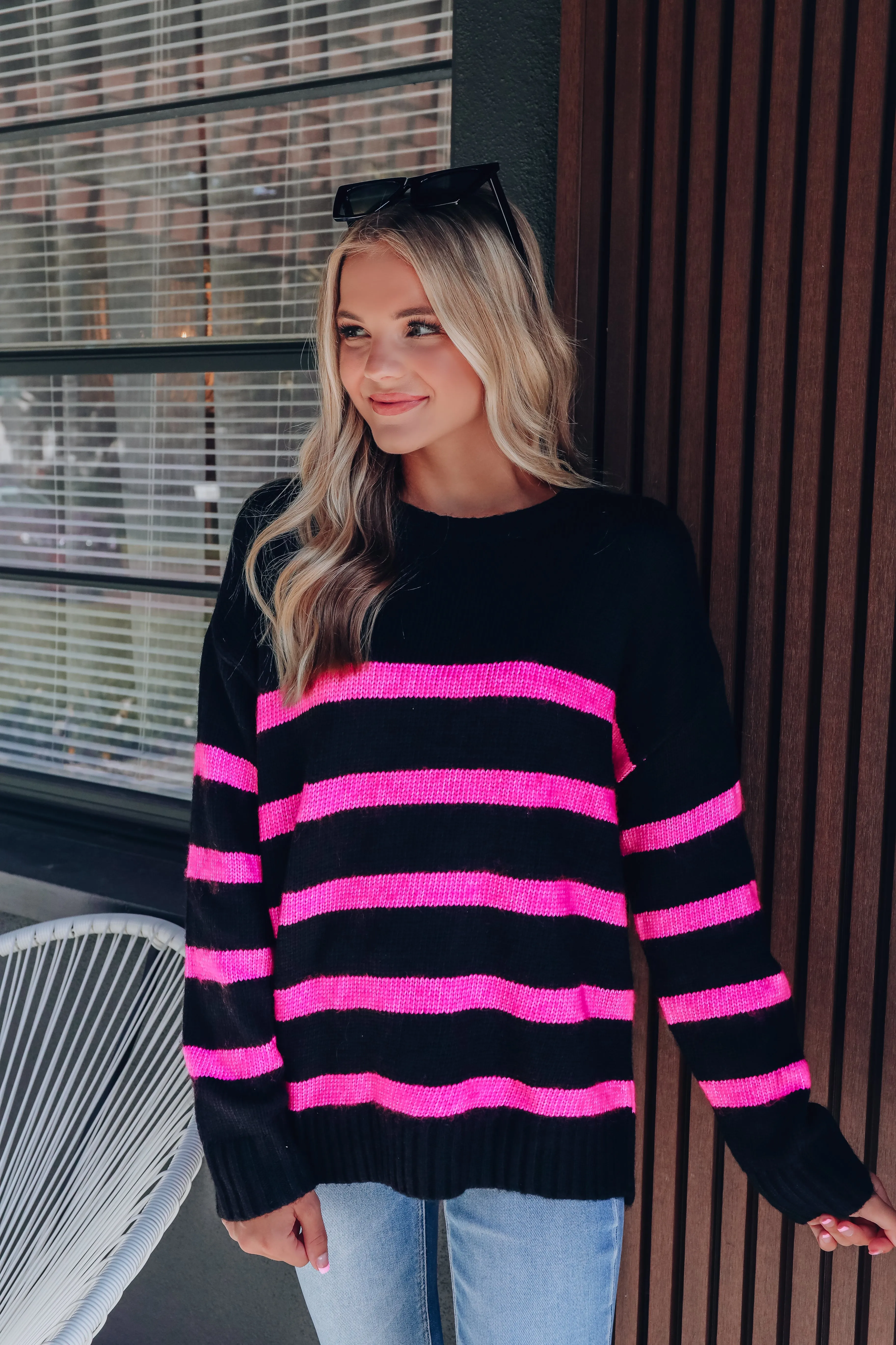 Sumner Cozy Striped Knit Sweater - Black/Pink