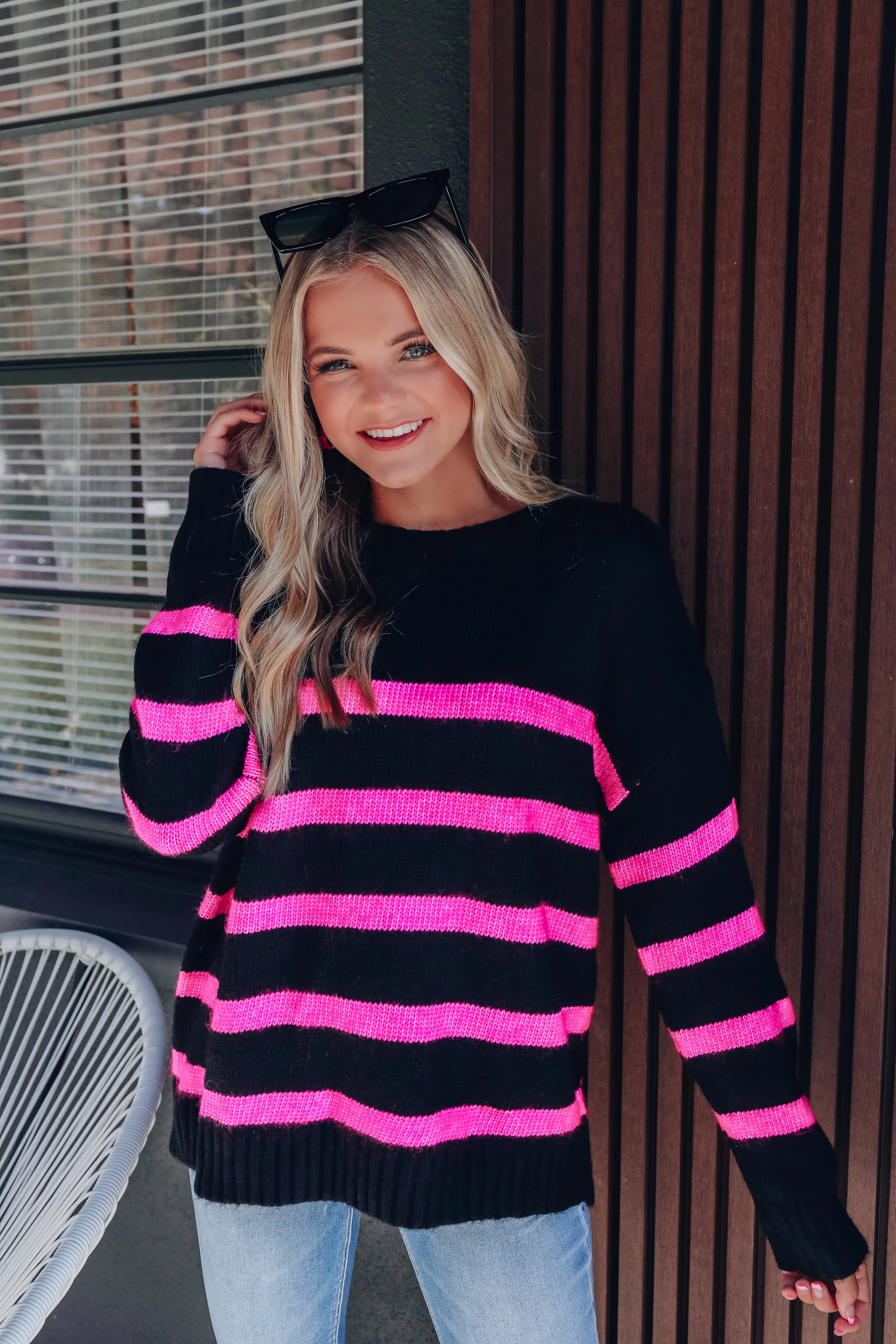 Sumner Cozy Striped Knit Sweater - Black/Pink