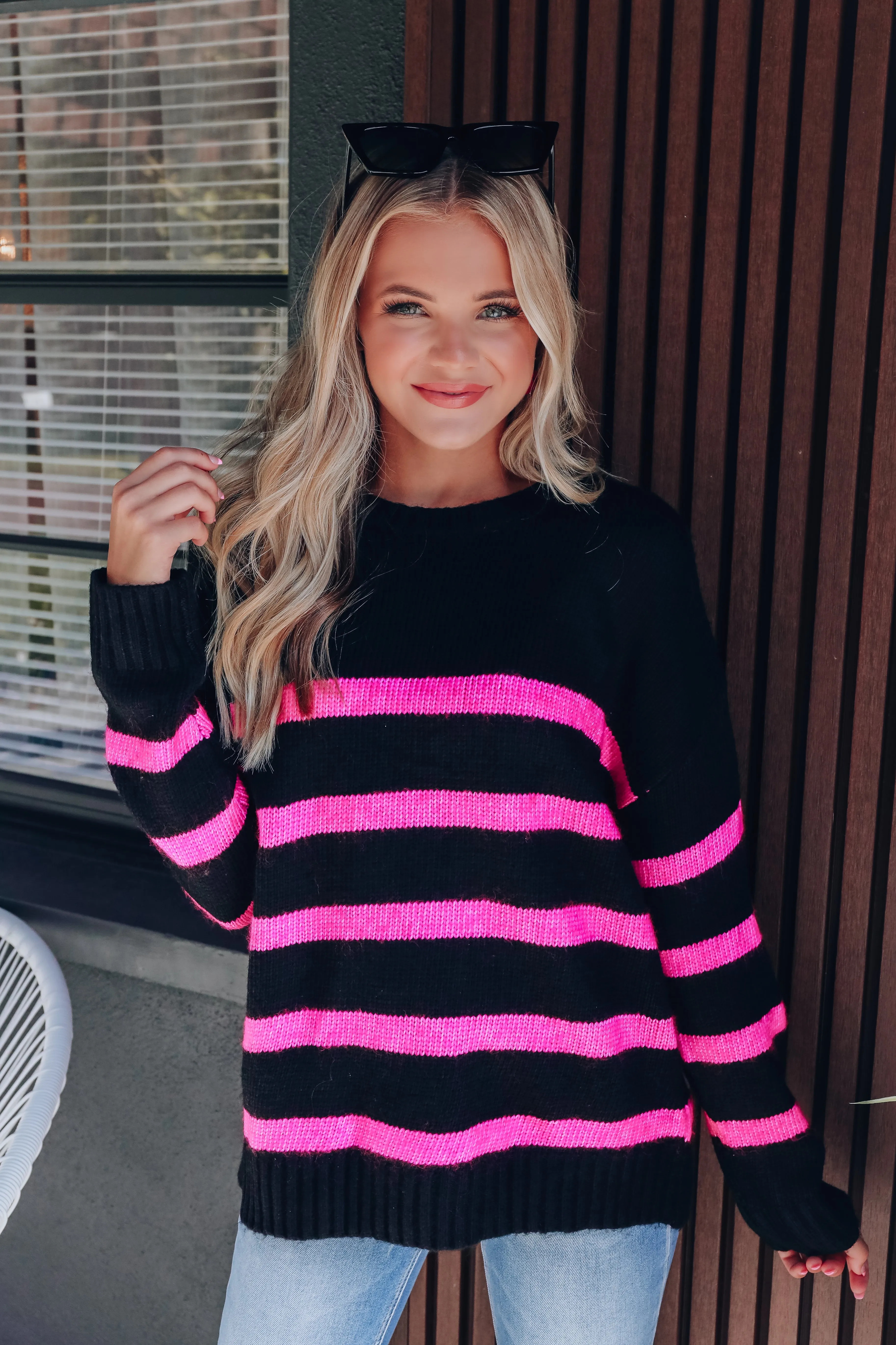 Sumner Cozy Striped Knit Sweater - Black/Pink