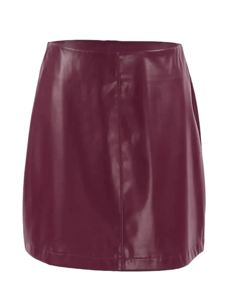 TAVIMART  -  Wine Red Vintage Pu Leather Short Skirt Streetwear New Zipper Autumn Skirt For Women Fashion Double Layered Plushed Winter Skirt