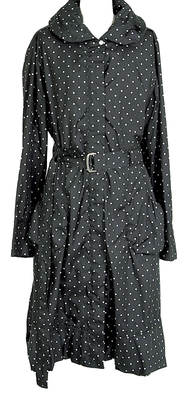 t.b SENSOUNICO Japan. Black Poly Dot Zipper Light Weight Rain Trench Coat