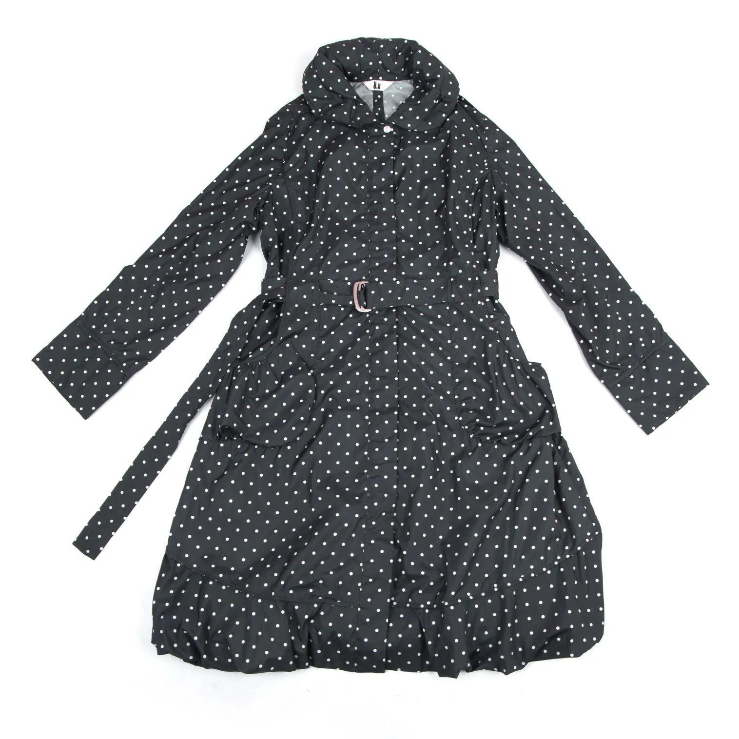 t.b SENSOUNICO Japan. Black Poly Dot Zipper Light Weight Rain Trench Coat