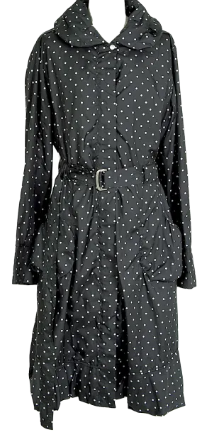 t.b SENSOUNICO Japan. Black Poly Dot Zipper Light Weight Rain Trench Coat