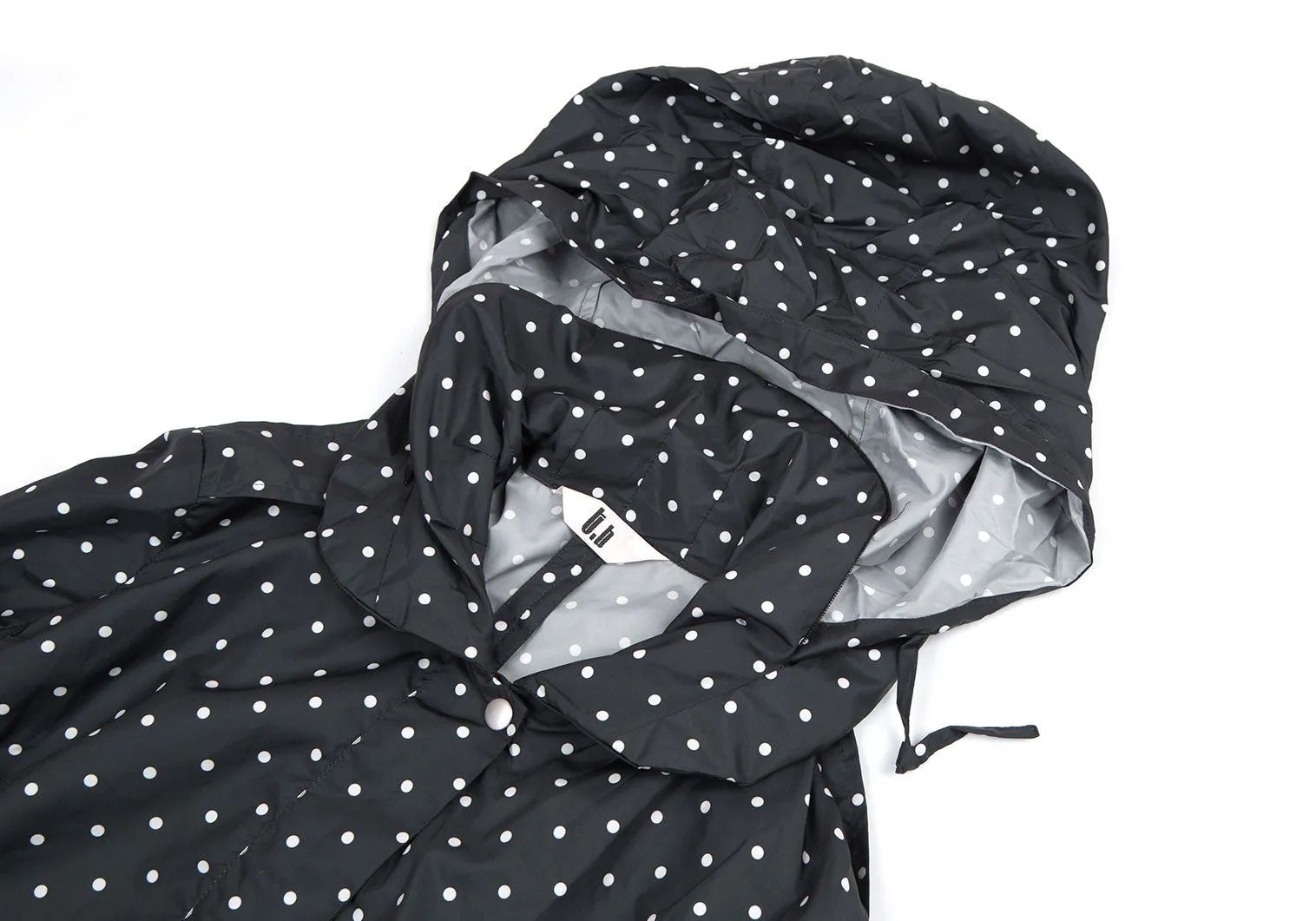 t.b SENSOUNICO Japan. Black Poly Dot Zipper Light Weight Rain Trench Coat