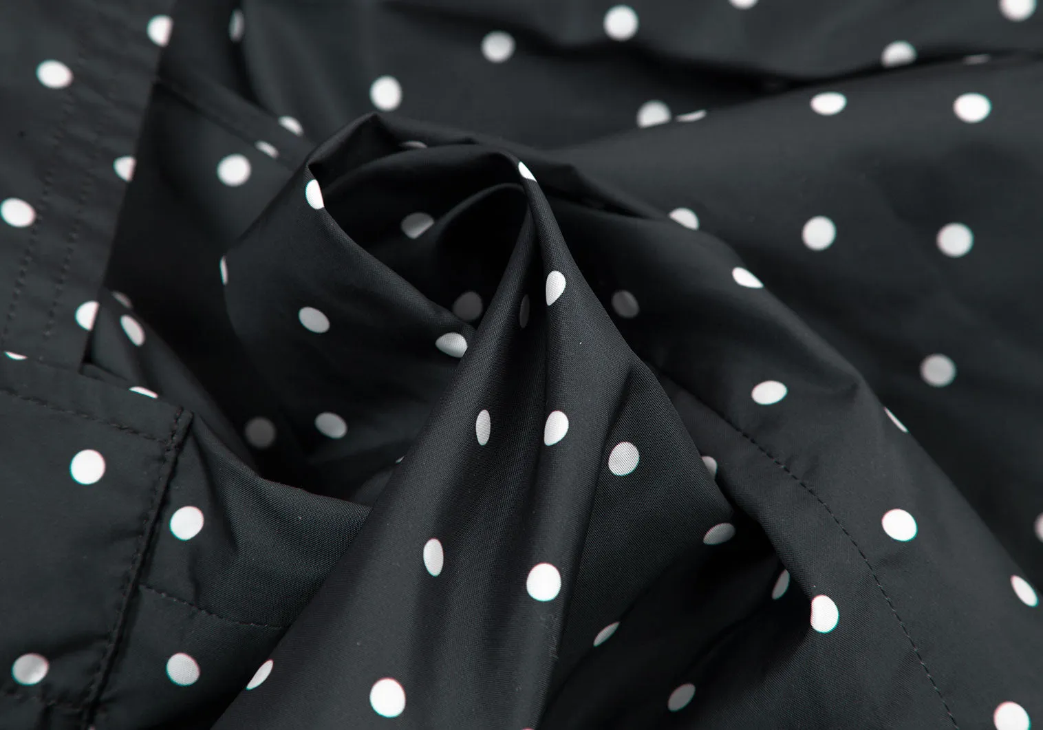 t.b SENSOUNICO Japan. Black Poly Dot Zipper Light Weight Rain Trench Coat