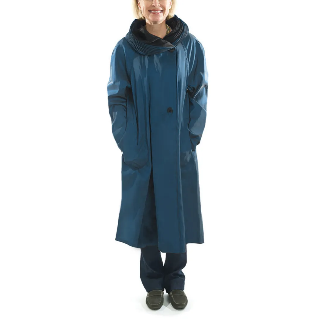 Tea Length Donatella Rain Coat - Sapphire