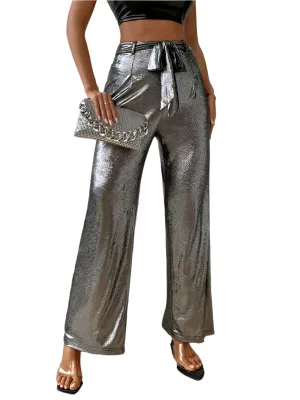 TEEK - Silver Gray Y2K Metallic Straight Pants