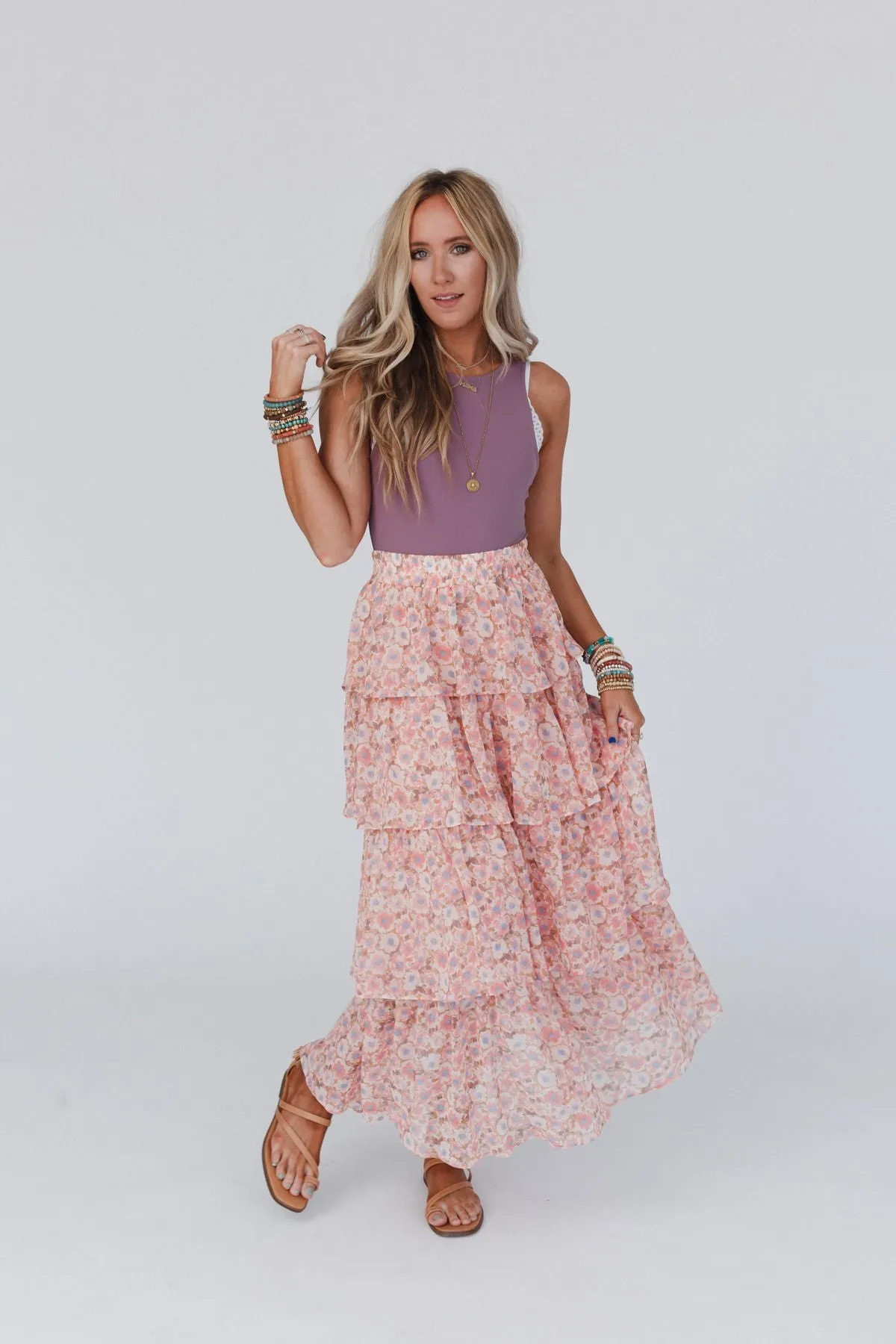 The Nest Tiers Of Joy Ruffle Maxi Skirt - Pink