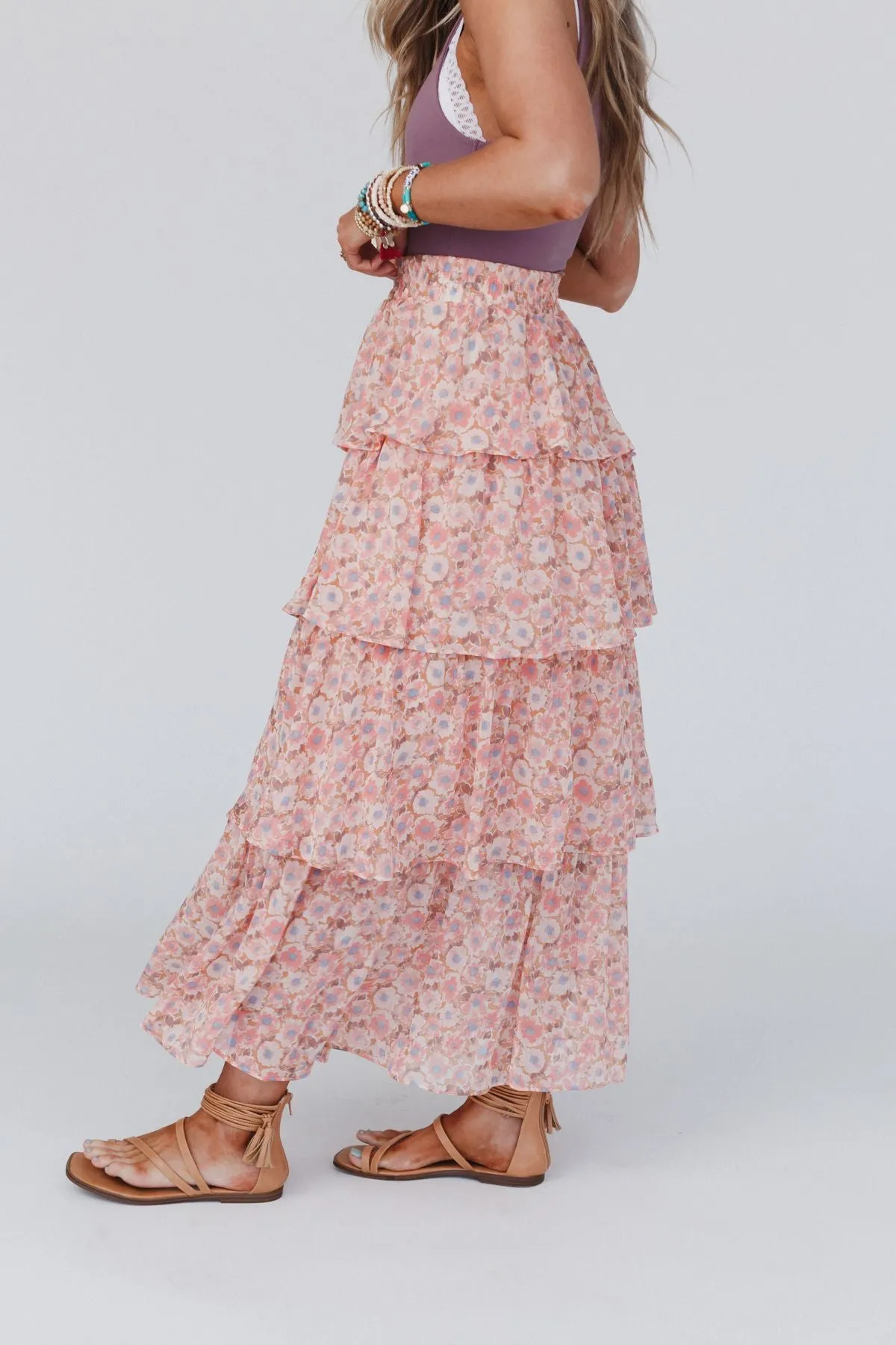 The Nest Tiers Of Joy Ruffle Maxi Skirt - Pink