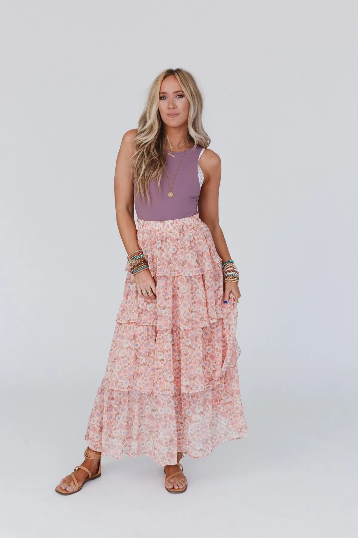 The Nest Tiers Of Joy Ruffle Maxi Skirt - Pink