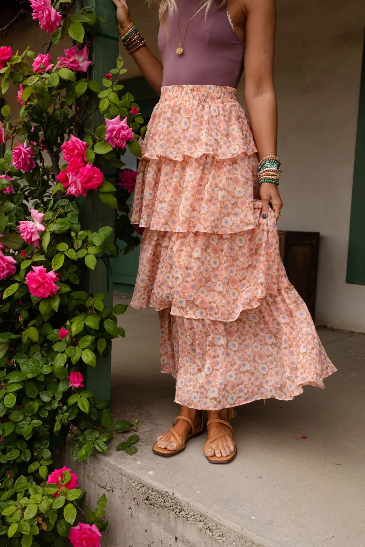 The Nest Tiers Of Joy Ruffle Maxi Skirt - Pink