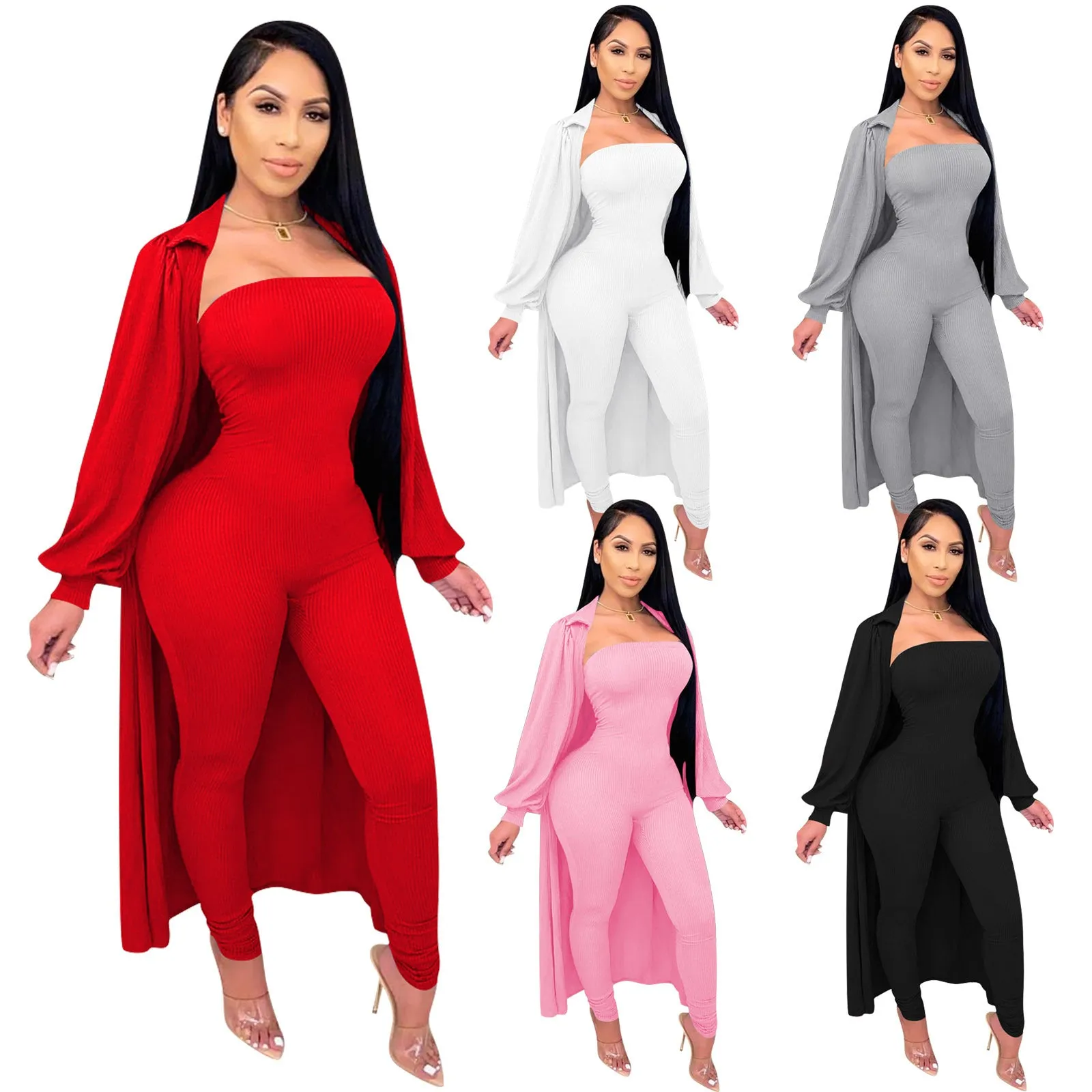 Threaded Cloak Jacket Jumpsuit 2-Piece Set