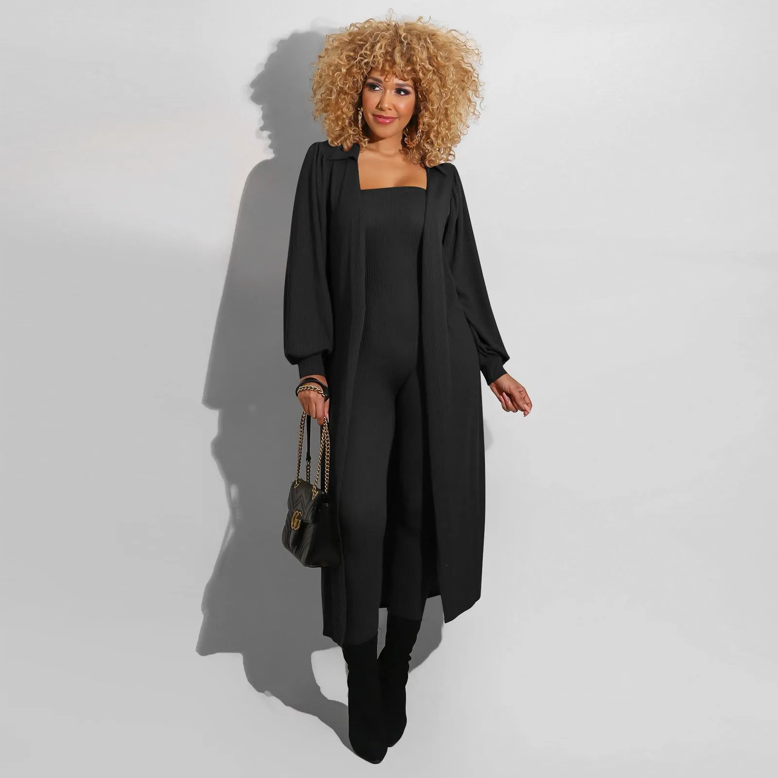 Threaded Cloak Jacket Jumpsuit 2-Piece Set