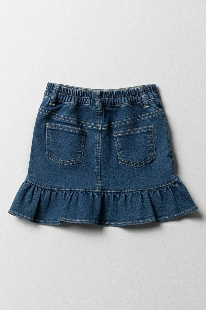 Tiered Denim Skirt Blue