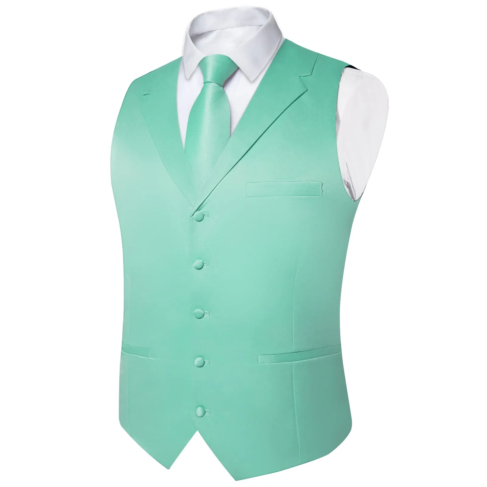 Ties2you Dress Vest Light Mint Green Solid Notched Collar Silk Mens Work Vest