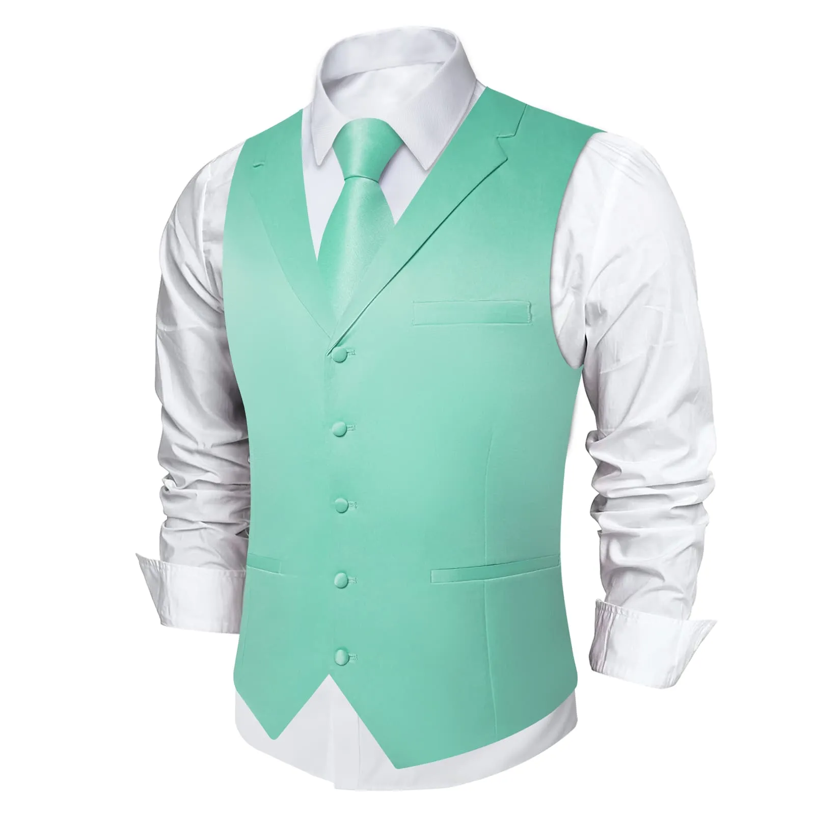 Ties2you Dress Vest Light Mint Green Solid Notched Collar Silk Mens Work Vest