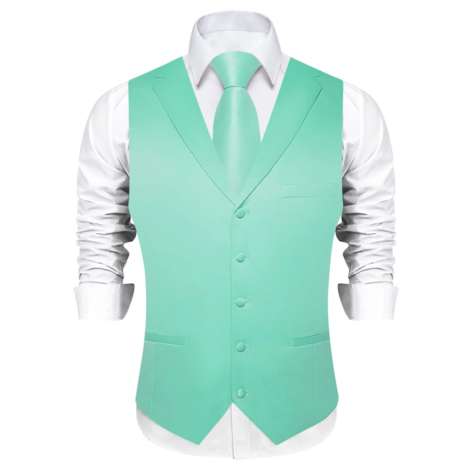 Ties2you Dress Vest Light Mint Green Solid Notched Collar Silk Mens Work Vest