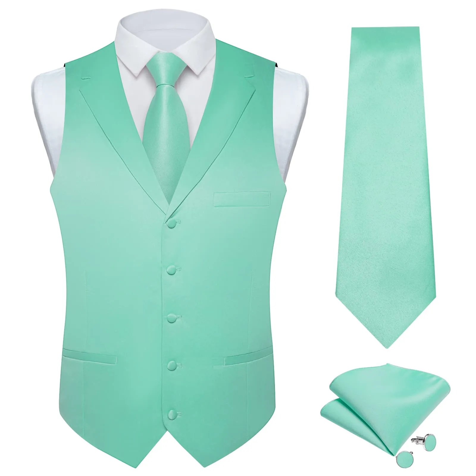 Ties2you Dress Vest Light Mint Green Solid Notched Collar Silk Mens Work Vest