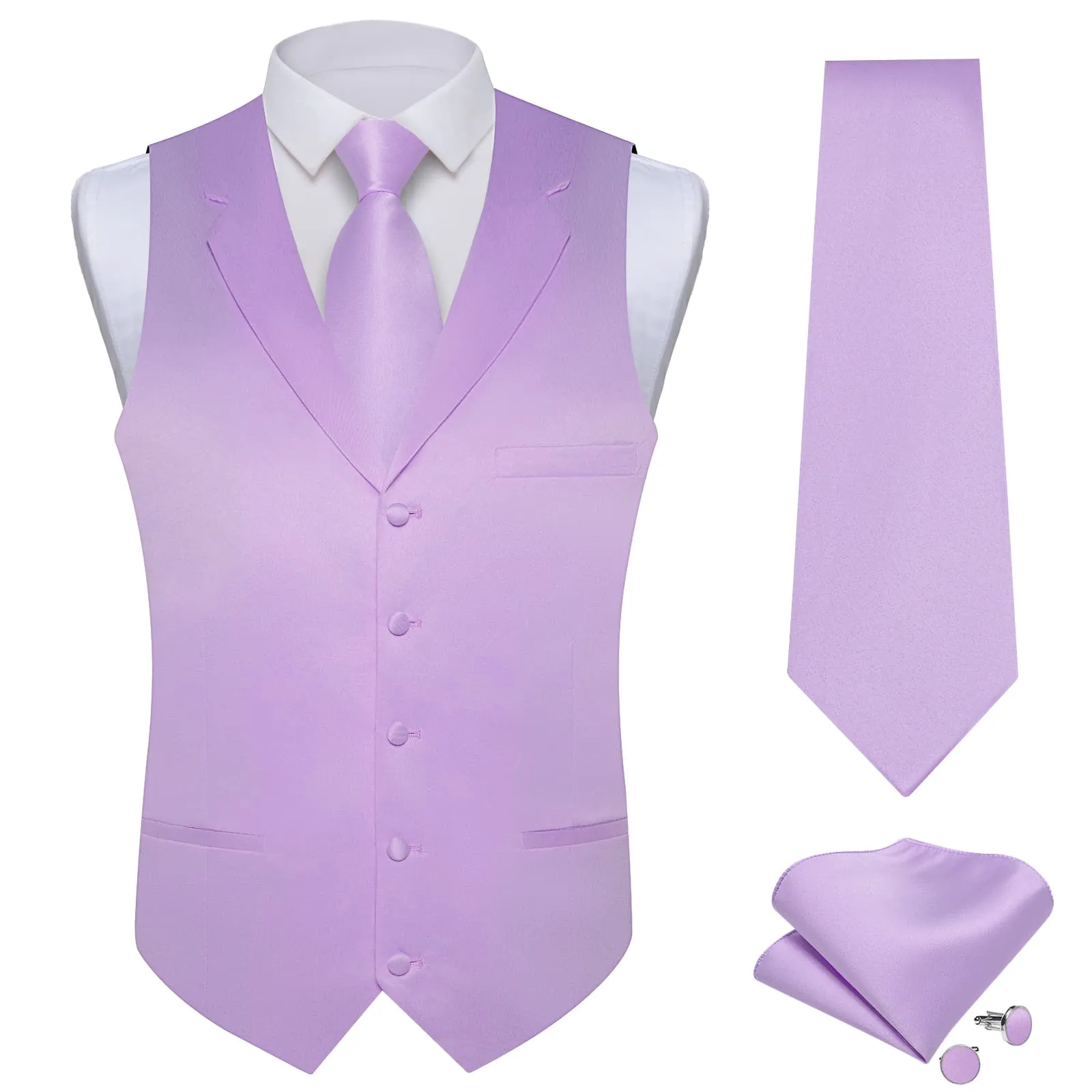 Ties2you Dress Vest Lilac Purple Solid Notched Collar Mens Silk Wedding Vest