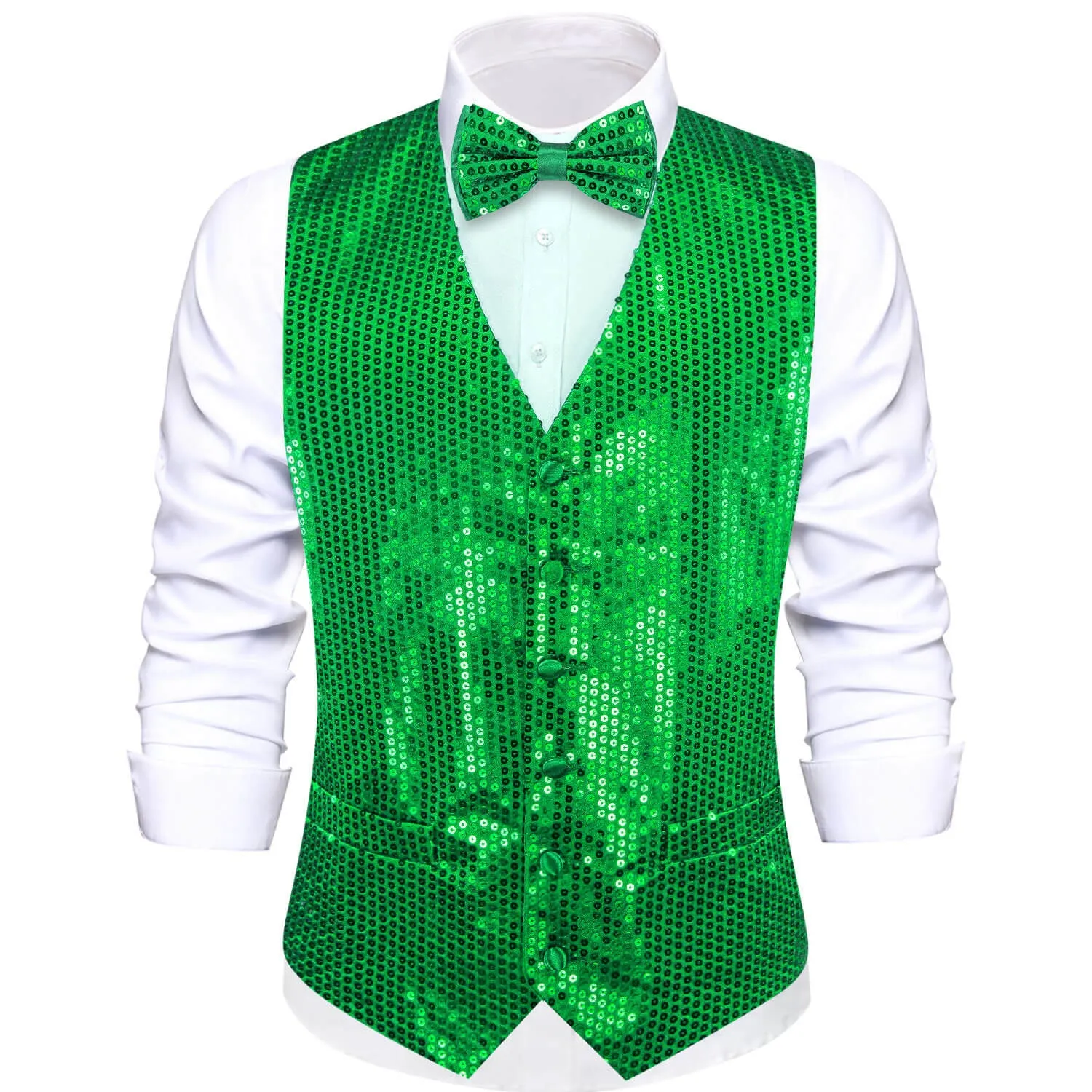 Ties2you Men's Casual Vest Shining Lime Green Sequins Vest Bow Tie Set