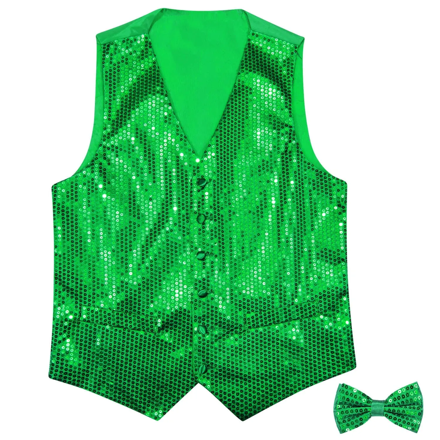 Ties2you Men's Casual Vest Shining Lime Green Sequins Vest Bow Tie Set