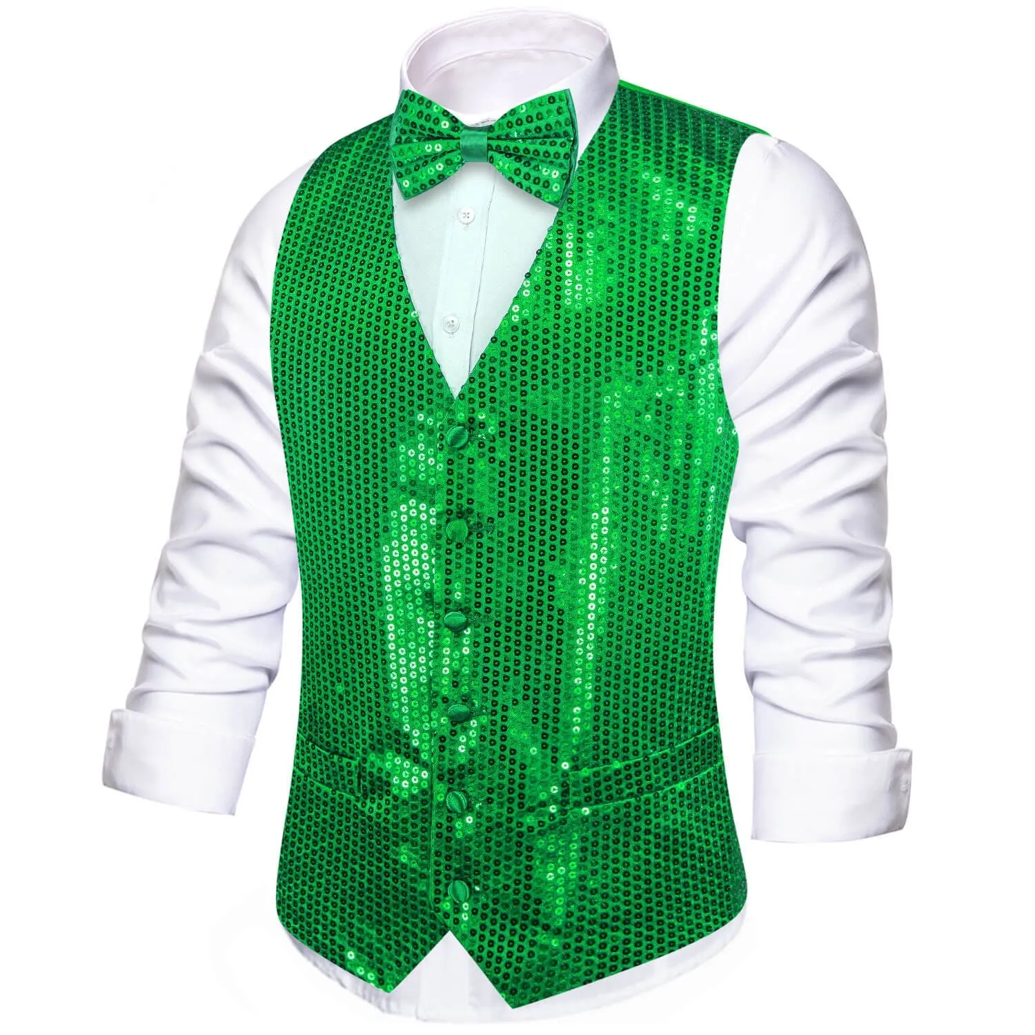 Ties2you Men's Casual Vest Shining Lime Green Sequins Vest Bow Tie Set