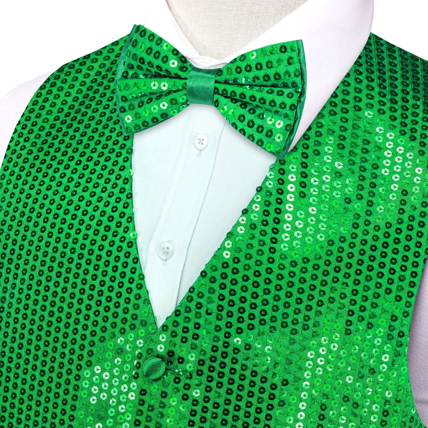 Ties2you Men's Casual Vest Shining Lime Green Sequins Vest Bow Tie Set