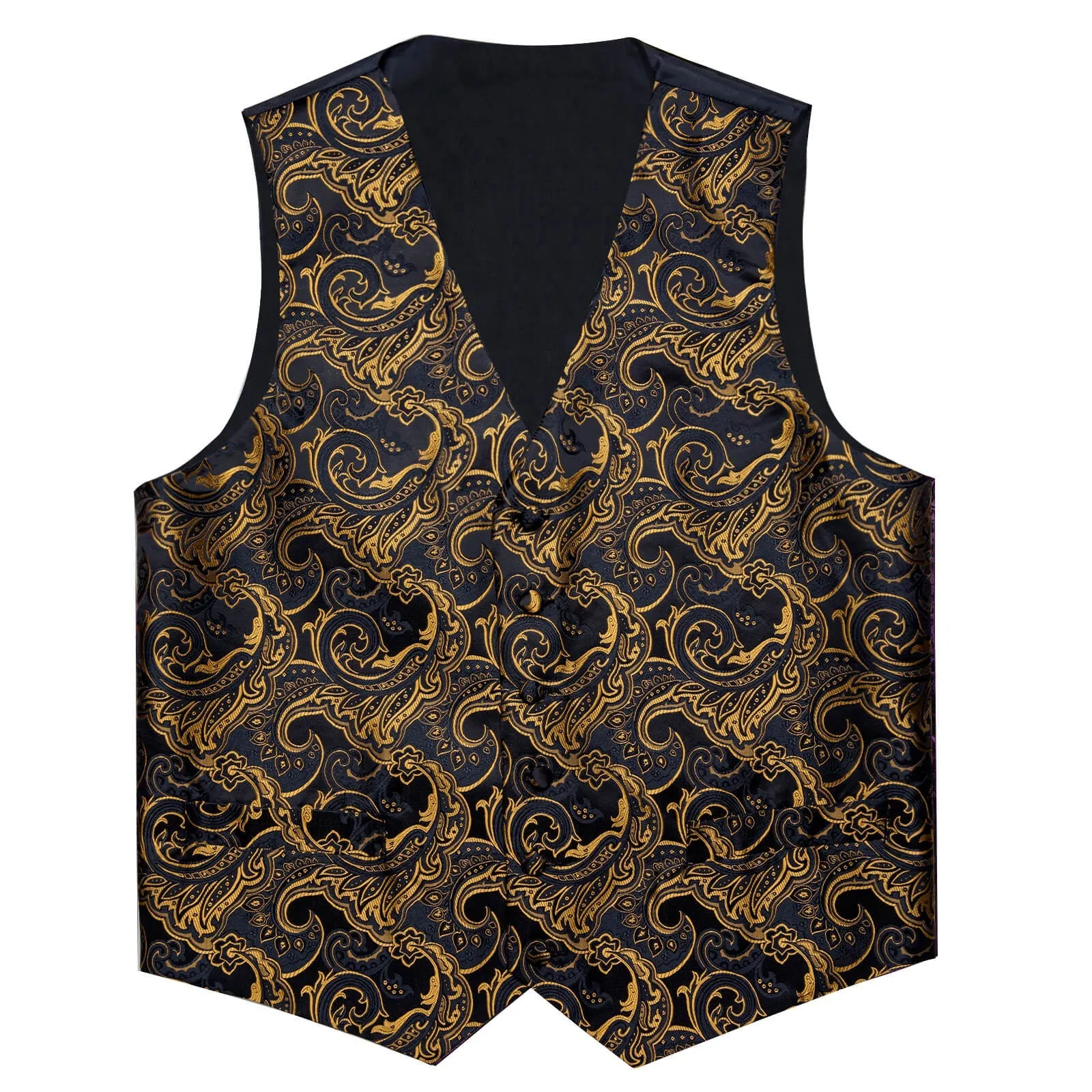 Ties2you Men's Vest Black Gold Floral Silk Single Waistcoat Suit Vest