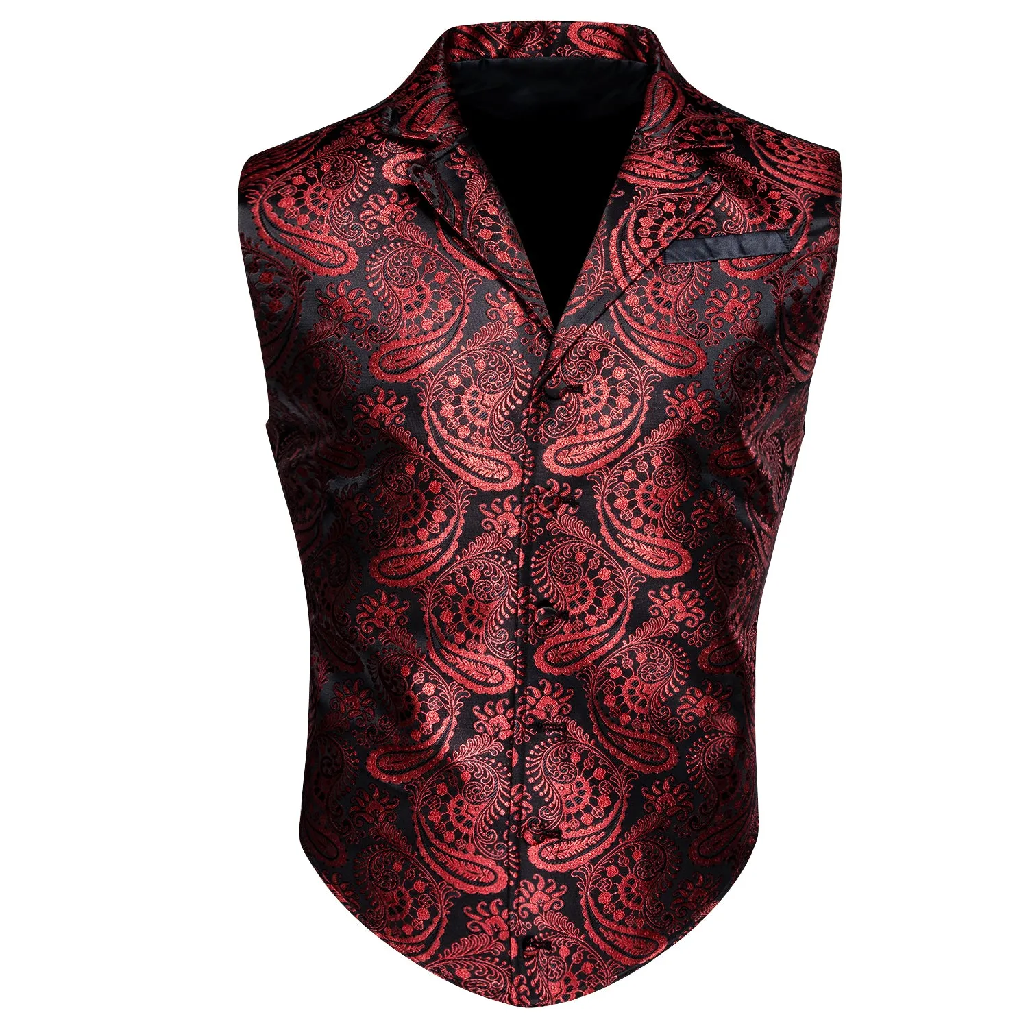 Ties2you Men's Vest Black Red Paisley Jacquard Notched Collar Victorian Suit Vest