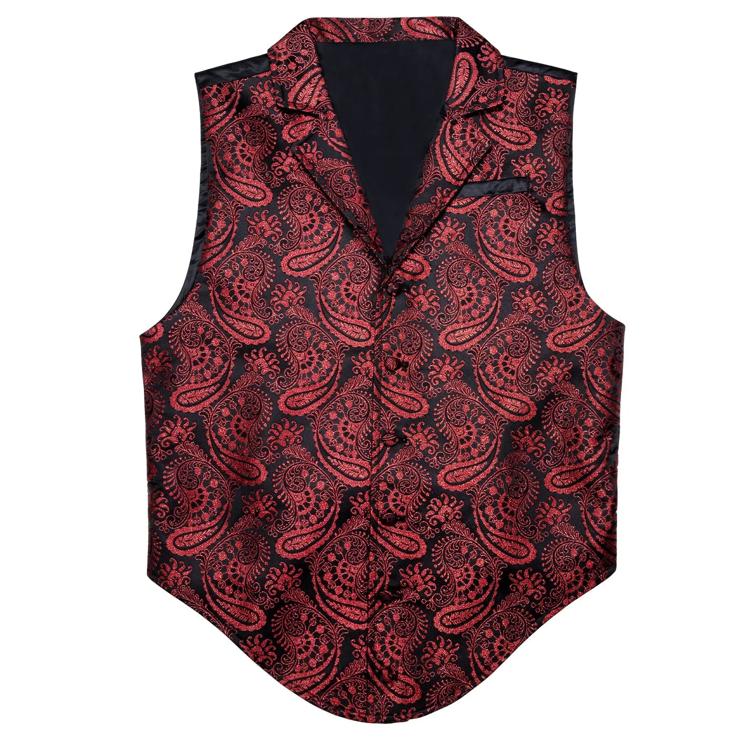 Ties2you Men's Vest Black Red Paisley Jacquard Notched Collar Victorian Suit Vest