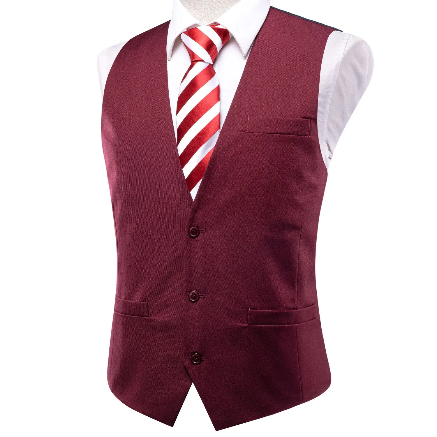 Ties2you Red Vest Burgundy Cotton Solid Splicing Jacquard Men's Vest